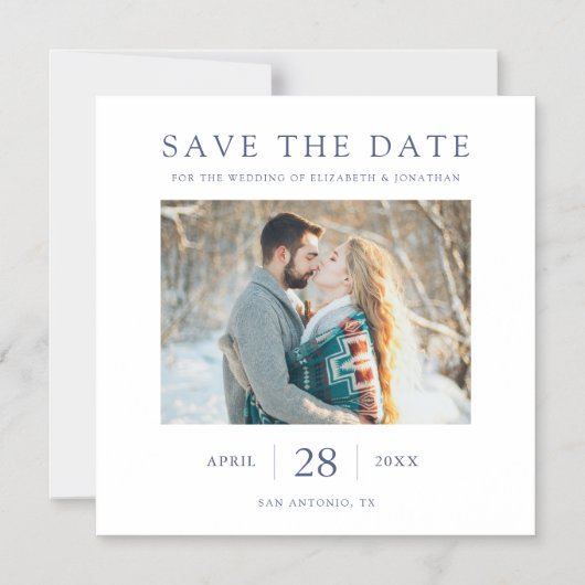 Elegante moderne blauwe tekst Save the Date Weddin Magnetische Uitnodiging (Voorkant)