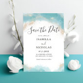 Elegante Moderne Blauwe Waterverf Gouden Bruiloft Save The Date