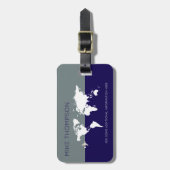 Elegante, moderne blauwgrijze wereldkaart REIZEN Bagagelabel (Voorkant verticaal)