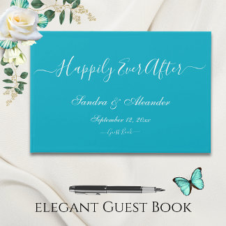 Elegante moderne Blauwgroen Aqua Blue bruiloft Gastenboek