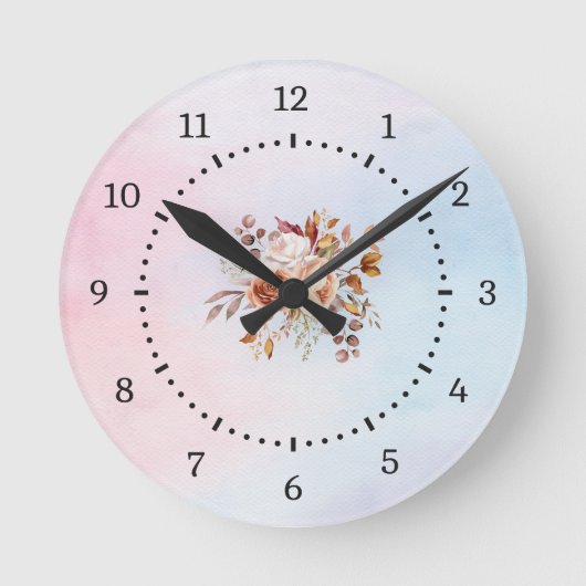 Elegante moderne Blauwgroen bloemen Ronde Klok (Voorkant)