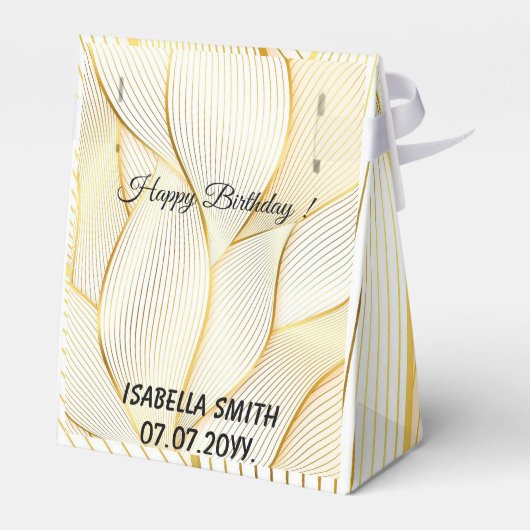 Elegante Moderne Bloem Goud Witte Lijn Collectie Bedankdoosjes (Achterkant)