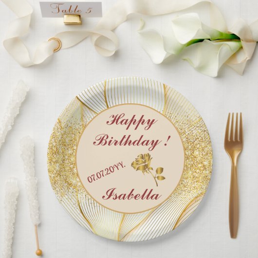 Elegante Moderne Bloem Goud Witte Lijn Collectie Papieren Bordje (Huwelijk)