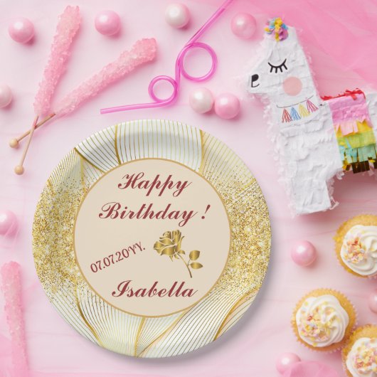 Elegante Moderne Bloem Goud Witte Lijn Collectie Papieren Bordje (Feest)