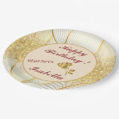 Elegante Moderne Bloem Goud Witte Lijn Collectie Papieren Bordje (Gekanteld)