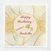 Elegante Moderne Bloem Goud Witte Lijn Collectie Servet (Voorkant)