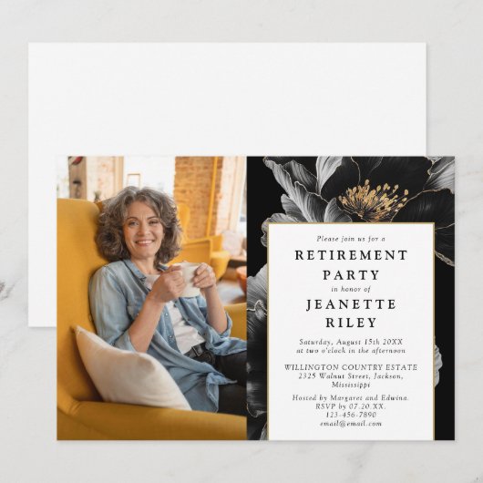 Elegante moderne bloem pensioen partij foto kaart (Voorkant / Achterkant)