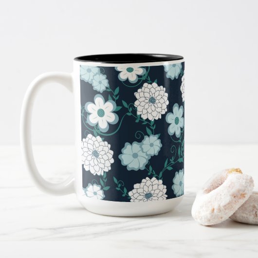 Elegante moderne bloem tweekleurige koffiemok (Met donut)