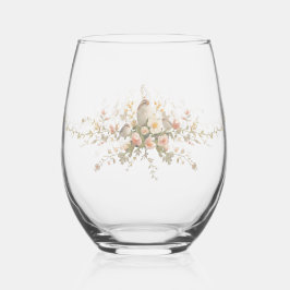 Elegante moderne bloem vogeloverlay bloemen bruilo wijnglas zonder voet