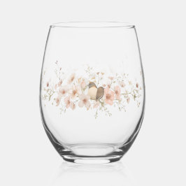 Elegante moderne bloem vogeloverlay bloemen bruilo wijnglas zonder voet