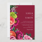 Elegante moderne bloemen Bourgogne bruiloft Kaart (Voorkant)