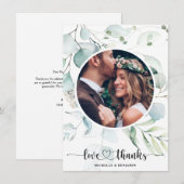 Elegante moderne bloemen bruiloft bedank foto kaar bedankkaart (Voorkant / Achterkant)
