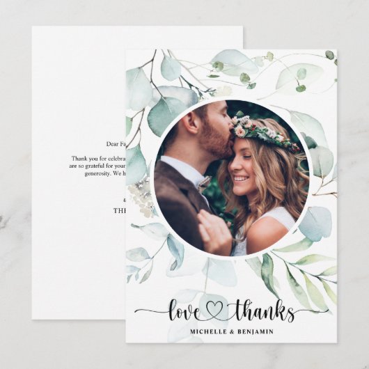 Elegante moderne bloemen bruiloft bedank foto kaar bedankkaart (Voorkant / Achterkant)