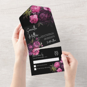 Elegante moderne bloemen droevige bruiloft all in one uitnodiging