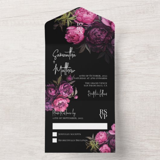 Elegante moderne bloemen Moody bruiloft All In One Uitnodiging (Binnen)