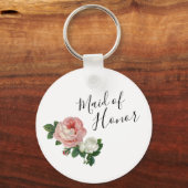 Elegante moderne bloemen roze rozen als eerwaanzin sleutelhanger (Voorkant)