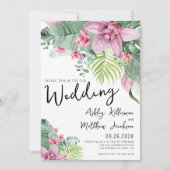 Elegante moderne bloemen tropische bruiloft kaart (Voorkant)