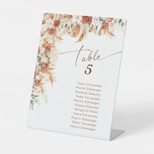 Elegante moderne bloemen trouwtafel nummer reclamebord met voetstuk (Voorkant)