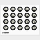 Elegante moderne bloemen zwart en wit bruiloft ronde sticker (Vel)