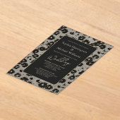 Elegante moderne bloemen zwart zilver bruiloft uit acryl uitnodigingen (Laagn)