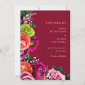 Elegante moderne bloemenbordeaux save the date (Voorkant)