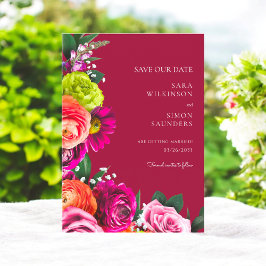 Elegante moderne bloemenbordeaux save the date