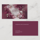 Elegante moderne bloemenbordeaux & wit visitekaartje (Voorkant / Achterkant)