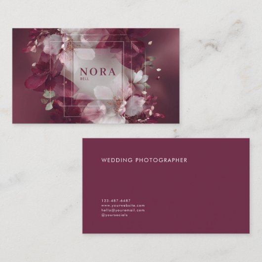 Elegante moderne bloemenbordeaux & wit visitekaartje (Voorkant / Achterkant)