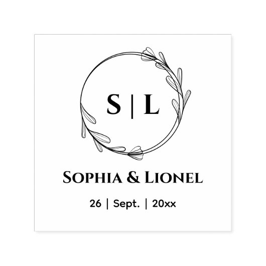 Elegante moderne bloemenbruiloft Initialen Zelfinktende Stempel (Design)