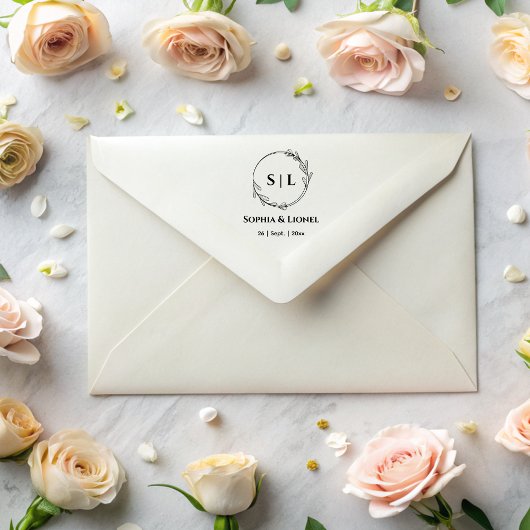 Elegante moderne bloemenbruiloft Initialen Zelfinktende Stempel