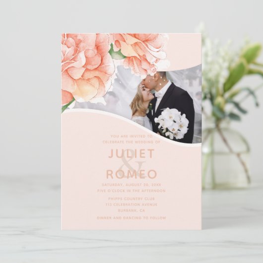 Elegante moderne bloemenbruiloft kaart (Staand voorkant)