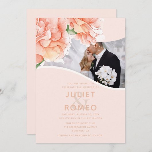 Elegante moderne bloemenbruiloft kaart (Voorkant / Achterkant)