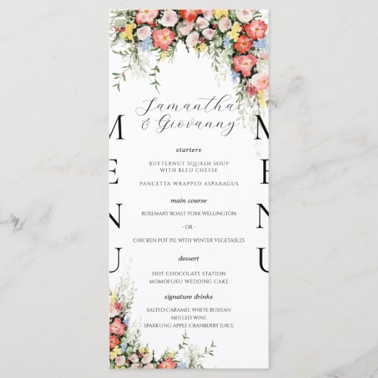 Elegante moderne bloemenbruiloft menu (Voorkant)