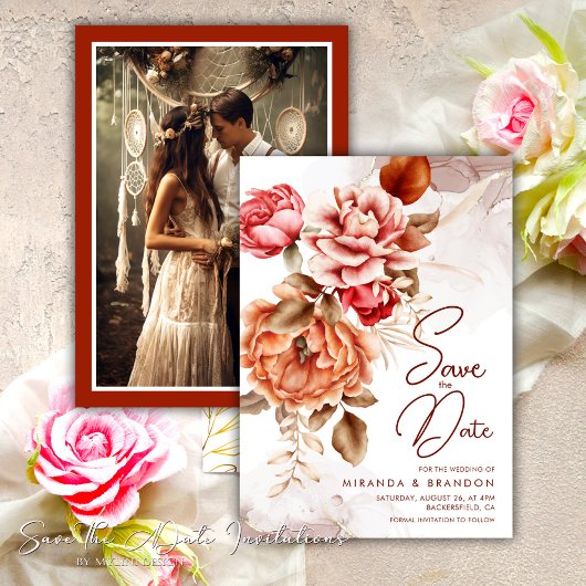 Elegante moderne bloemenfoto Boho Save the Date Kaart