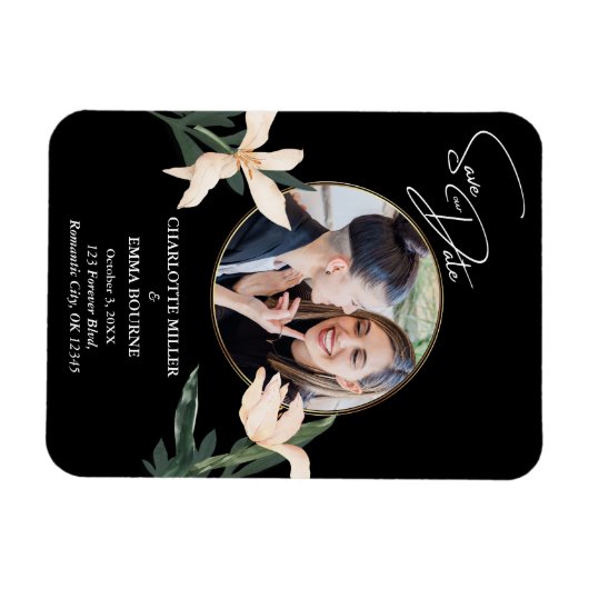 Elegante moderne bloemenfoto bruiloft save the dat magneet (Horizontaal)