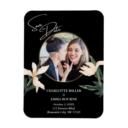 Elegante moderne bloemenfoto bruiloft save the dat magneet (Verticaal)