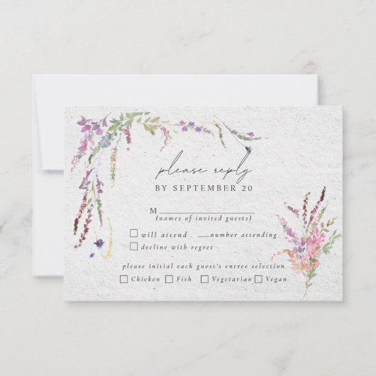 Elegante Moderne Bloemenmaaltijden Bruiloft RSVP (Achterkant)