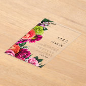 Elegante moderne bloemenperzik bruiloft acryl uitnodigingen (Laagn)