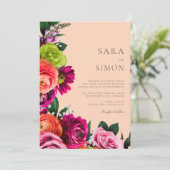 Elegante moderne bloemenperzik bruiloft kaart (Staand voorkant)