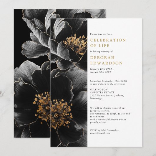 Elegante moderne bloemenviering van het leven kaart (Voorkant / Achterkant)