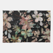 Elegante moderne bloemenWaterverf op zwart Theedoek (Horizontaal)