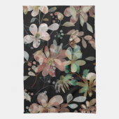 Elegante moderne bloemenWaterverf op zwart Theedoek (Verticaal)