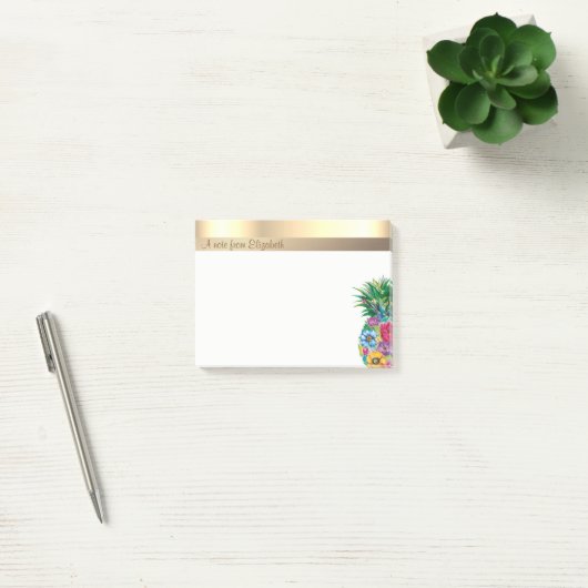 Elegante moderne bloemige ananas- gepersonaliseerd post-it® notes (Kantoor)