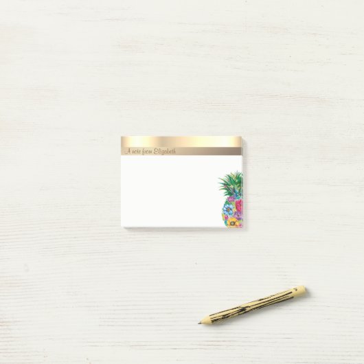 Elegante moderne bloemige ananas- gepersonaliseerd post-it® notes (Op bureau)