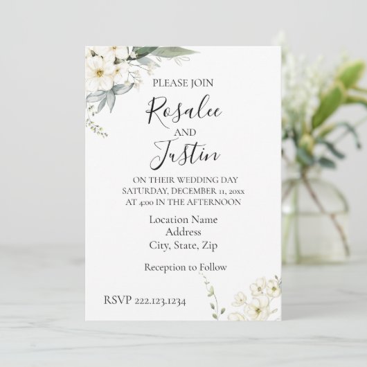Elegante moderne bloemige bruiloft uitnodiging (Staand voorkant)