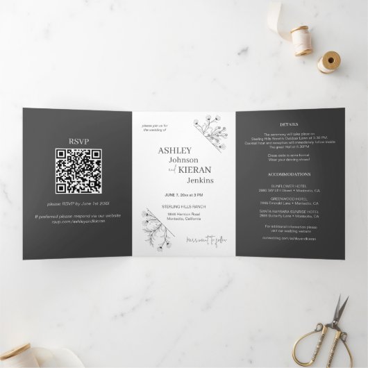 Elegante moderne bloemige bruiloft uitnodiging (Binnen)