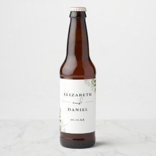Elegante Moderne Bloemige Groene Huwelijk Bier Etiket
