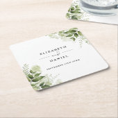 Elegante moderne bloemige groene trouw kartonnen onderzetters (Schuin)