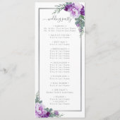 Elegante moderne bloemige Paarse & zilveren bruilo Programmakaart (Achterkant)
