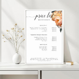 Elegante, moderne, bloemige pioen prijslijst Poste Poster